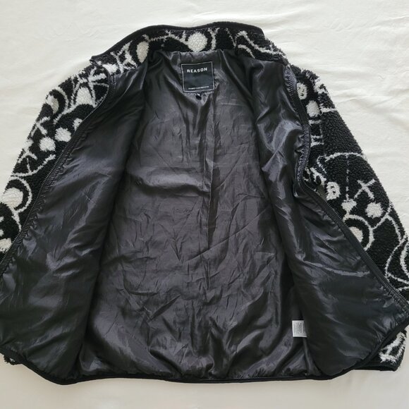 Reason Mens Teddy Yarn Sherpa Full Zip Jacket Black White Size Medium - Picture 6 of 12